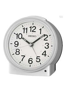 SEIKO ALARM CLOCK SILVER CONSTANT LIGHT BEEP ALARM QHE199-S