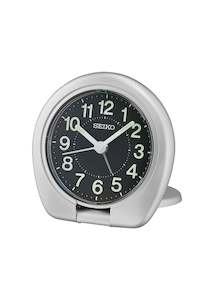 SEIKO ALARM CLOCK ASCENDING BEEP ALARM SILVER BLACK DIAL QHT018-A