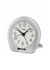 SEIKO ALARM CLOCK ASCENDING BEEP ALARM SILVER WHITE DIAL QHT018-S