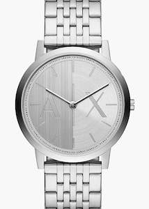 Jewellery: ARMANI EXCHANGE DALE SILVER DIAL STAINLESS STEEL BRACELET AX2870