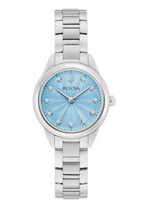 Bulova Ladies Classic Diamond Set Blue Dial Stainless Steel 96p250