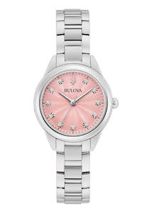 Bulova Ladies Classic Diamond Set Pink Dial Stainless Steel 96p249