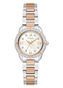 BULOVA LADIES CLASSIC DIAMOND SET BI-TONE ROSE BRACELET 98R291