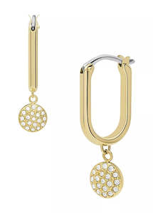 Jewellery: FOSSIL JEWELLERY SADIE GLITZ DISC GOLD HOOP EARRINGS JF04546710