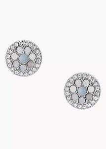 FOSSIL JEWELLERY BLUE MOSAIC CRYSTAL STAINLESS STUD EARRINGS JF03222040