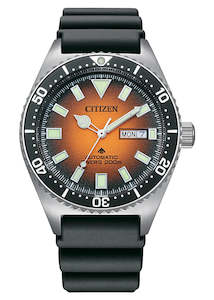 CITIZEN AUTOMATIC PROMASTER ORANGE DIAL BLACK BAND NY0120-01Z