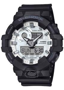 CASIO G-SHOCK ANALOGUE / DIGITAL WHITE DIAL BLACK RESIN BAND GA700WD-1A