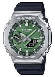 Jewellery: CASIO G-SHOCK METAL SOLAR BLUETOOTH GREEN DIAL BLACK BAND GBM2100A-1A3