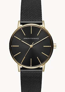 ARMANI EXCHANGE LOLA GOLD/BLACK DIAL BLACK LEATHER BAND AX5548