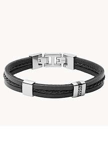 FOSSIL JEWELLERY LEATHER ESSENTIALS BLACK STRAND BRACELET JF03686040