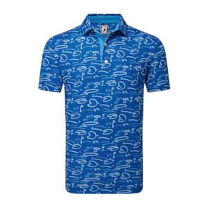 Sporting equipment: FootJoy Golf Course Doodle Pique Polo - Deep Blue