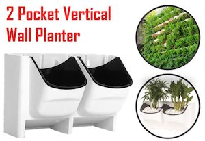 WHITE 2 Pocket Vertical Wall Planter Hanging Flower Pot Box Self Watering