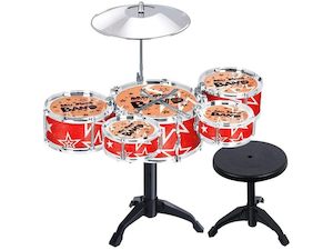 Kids Drum Set Toys Drums Cymbal Stool Sticks Black