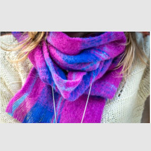 NZ Alpaca Scarf: Royal Fuchsia Check