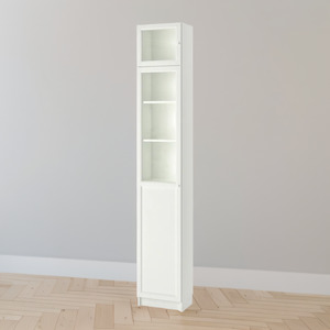 IKEA BILLY Bookcase w glass/panel doors/extension, white, 40x30x237 cm