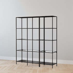 Furniture: IKEA VITTSJO Shelving combination, black-brown/glass, 151x36x175 cm