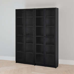 IKEA BILLY Bookcase w glass doors, black oak effect, 160x30x202 cm