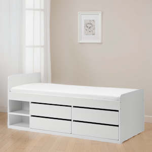 Furniture: IKEA SLAKT storage bed with 1 mattress, white, 90x200 cm