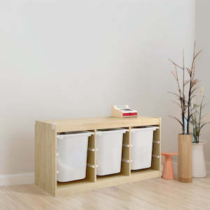 IKEA TROFAST Storage with 3 boxes, pine/white, 99x44x52 cm