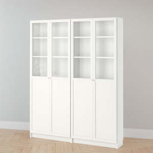 IKEA BILLY Bookcase with glass/panel doors, white, 160x30x202 cm