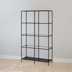 Furniture: IKEA VITTSJO Shelving unit, black-brown/glass, 100x175 cm