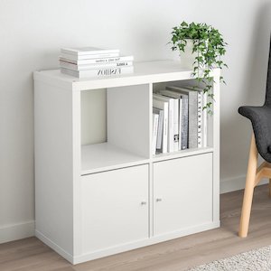 Furniture: IKEA KALLAX Shelving with 2 doors, 2x2, white, 77x77 cm