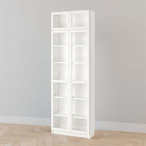 IKEA BILLY Bookcase with glass doors/extension, white, 80x30x237 cm