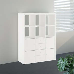 Furniture: IKEA KALLAX Shelving with 2 drawers/4 doors, white, 112x147 cm