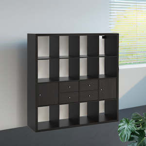 IKEA KALLAX Shelving with 2 doors/2 drawers, black-brown, 147x147 cm