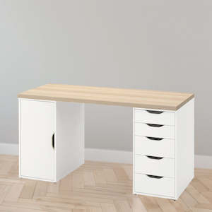 IKEA LAGKAPTEN / ALEX Desk, 140x60 cm, oak/white drawer/storage