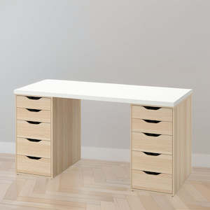 IKEA LAGKAPTEN / 2 ALEX Desk, 140x60 cm, white/oak