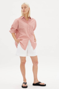 Chiara Mid Length Stripes Shirt - Himalayan Pink/White