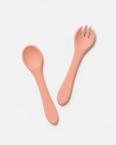 Over The Dandelions Silicone Fork & Spoon Set - Dixie Pink