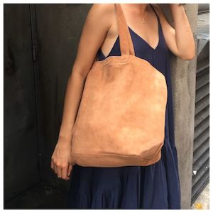 COTERIE Medium Suede Tote - Tan