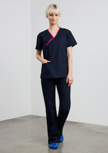 Ladies Contrast Crossover Scrubs Top H10722