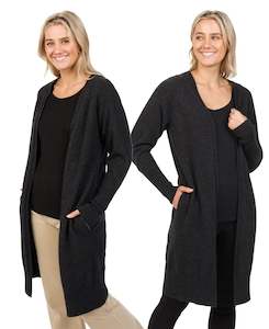 Cardigan: Charcoal Women's Longline Cardigan - NB834