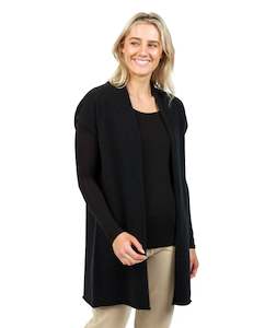 Womens Vest: Black Women's Long Vest in Possum Merino - NB890