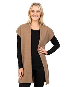 Mink Women's Long Vest in Possum Merino - NB890