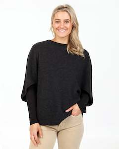 Tunic: Charcoal Poncho Tunic in Possum Merino Wool - NB868