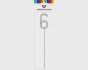 Diamante Cake Topper (Silver) - Number 6