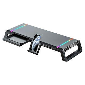 RGB Gaming Computer Monitor Stand Lifter with Drawer - Black