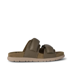 Woden Lisa Leather Slide Dark Olive