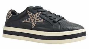 Shoe: Alfie & Evie Pixie Leather Black/Leopard Sneaker