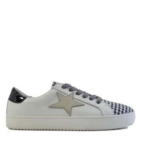 Shoe: Alfie & Evie Valdo White/Black/Gingham Sneaker