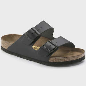 Birkenstock Arizona Natural (Smooth) Leather Black Slide Narrow