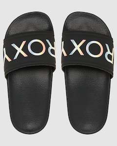 Shoe: Roxy Slippy || Black/Rainbow Kids Slide