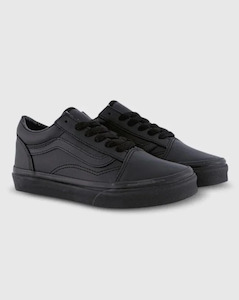 Vans Leather Old Skool Kids Shoe Black Mono