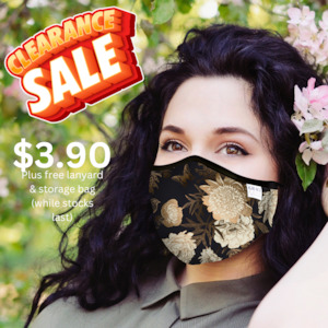 Clothing: Reusable Fabric  Face Mask - with nose wire, Filter Pocket and two 2.5 Filters - Vintage Rose Size Large