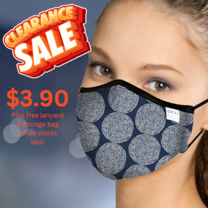 Reusable Fabric  Face Mask - with nose wire, Filter Pocket and two 2.5 Filters - Blue Dot