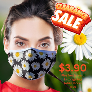 Reusable Fabric Face Mask - with nose wire, Filter Pocket and two 2.5 Filters- Daisy Fun